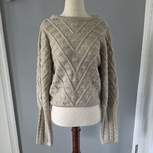 Lulu's Taupe Cable Knit Turtleneck Sweater